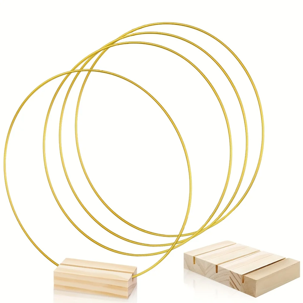 

4set Metal Floral Ring Hoop With Wooden Base For Wedding Party Table Centerpiece Decoration Artificial Garland DIY Wreath Crafts