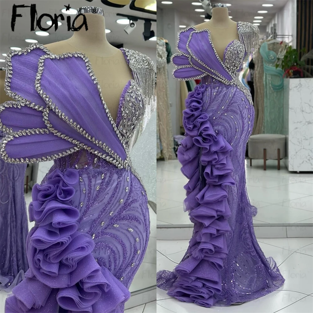 Lavender Gorgeous Prom Dresses Crystals Leaf Long Formal Evening Dress Customized Wedding Party Gowns Women Dinner Night Gowns