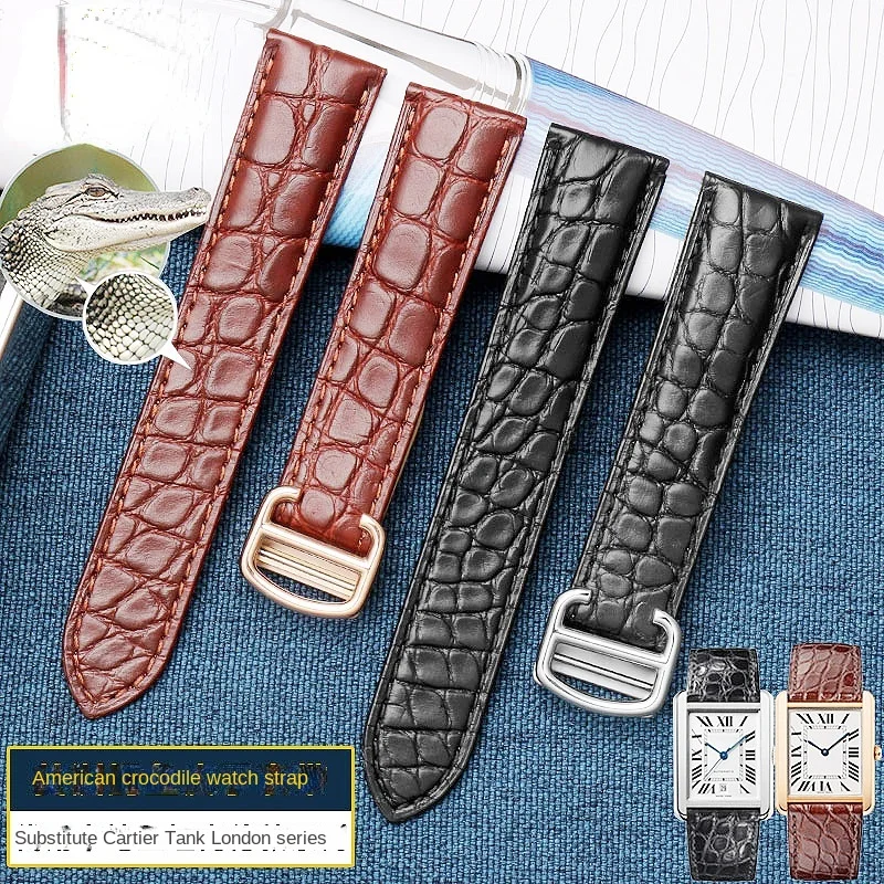 Genuine Leather Watch Strap for Cartier Tank Solo Crocodile Leather Watch Strap London Claire Leather Bracelet 18 20 22 23 24mm