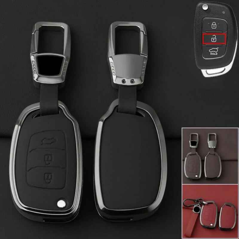 

A+ Zinc Alloy Leather Car Key Fob Case Cover Bag For Hyundai Sonata Tucson Elantra