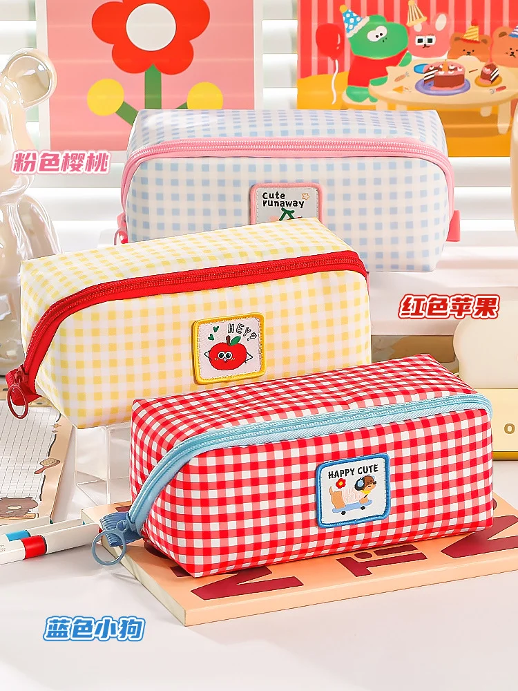 Caja y bolsa de papelería con diseño de dopamina, bonitas y de alta estética, para estudiantes de secundaria y preparatoria, con dibujos animados, gran capacidad y diseño de prisma.