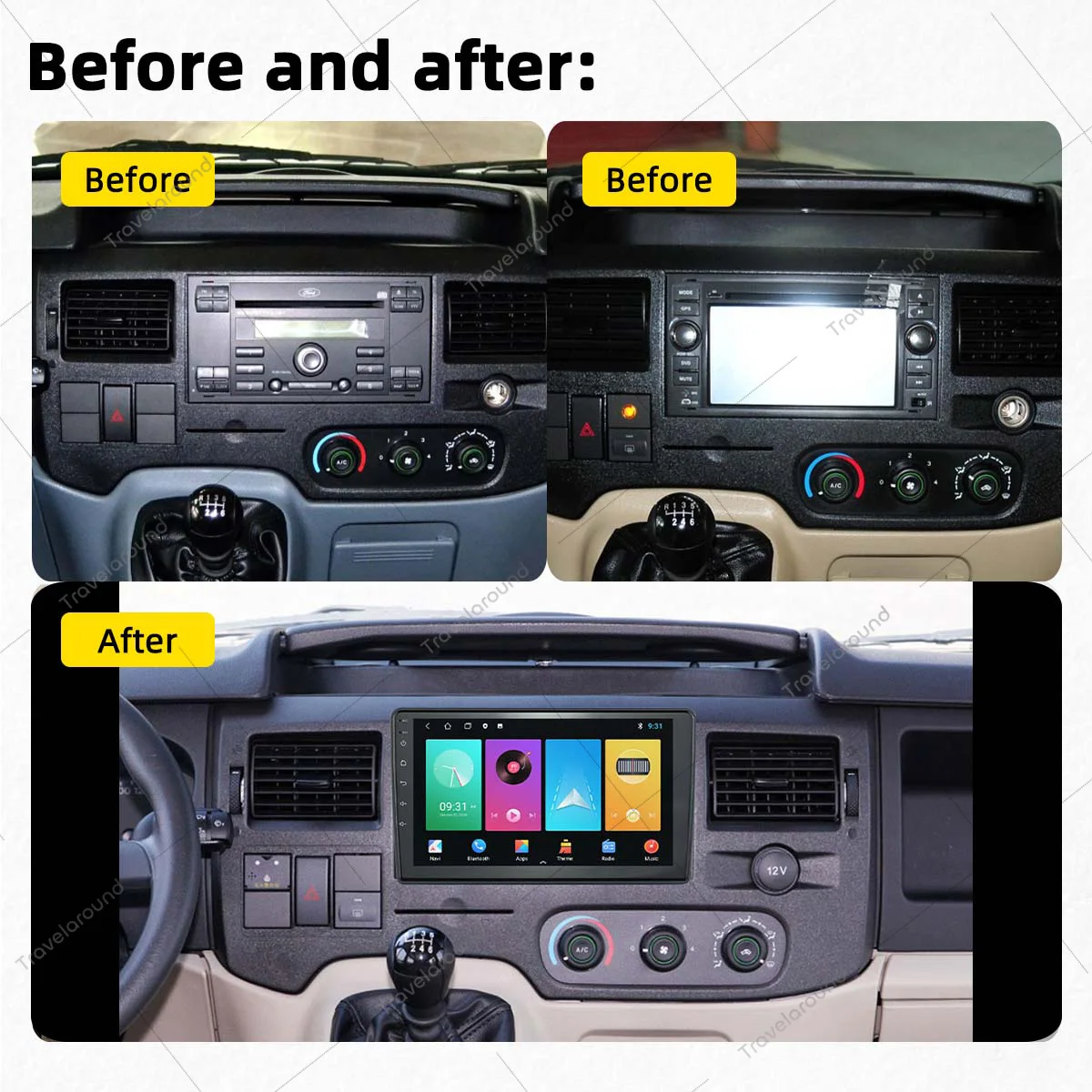 Untuk Ford New Transit 2009-2019 Focus 2005-2010 2 Din Android layar Radio Stereo Head Unit Autoradio GPS Multimedia Player mobil