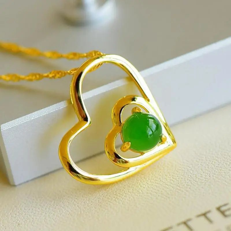 

S925 Sterling Silver Jade Necklace Women Certified Jewelry Genuine Chinese Nephrite Hetian Jade Love Heart Pendant Necklaces