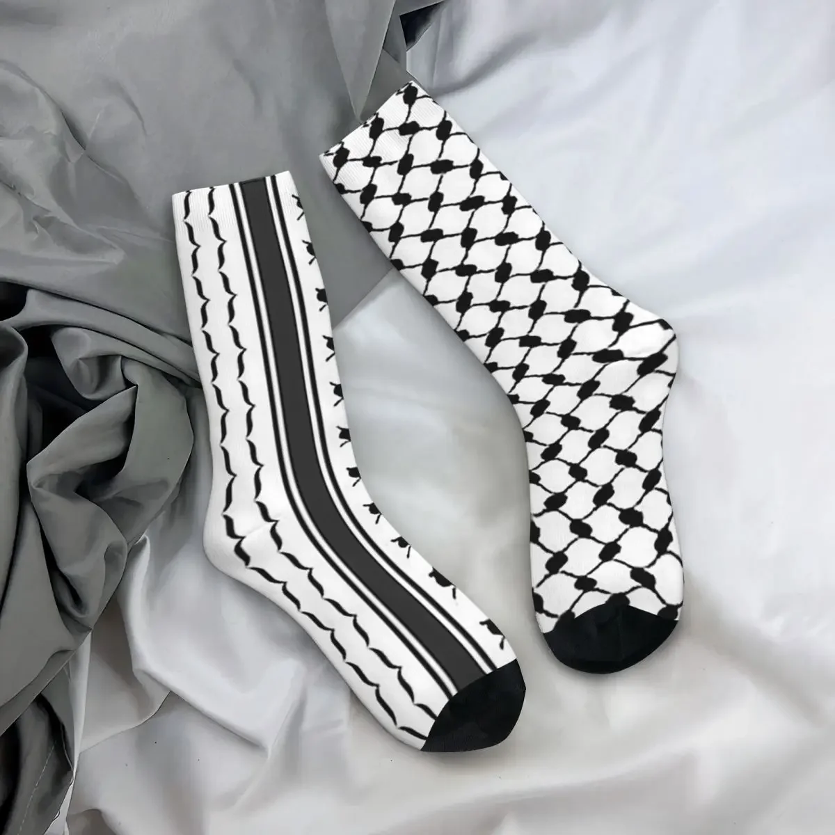 

All Seasons Crew Stockings Palestinian Kufiya Pattern Design Original Black And White Keffiyeh (Yasser Arafat) Socks Long Socks