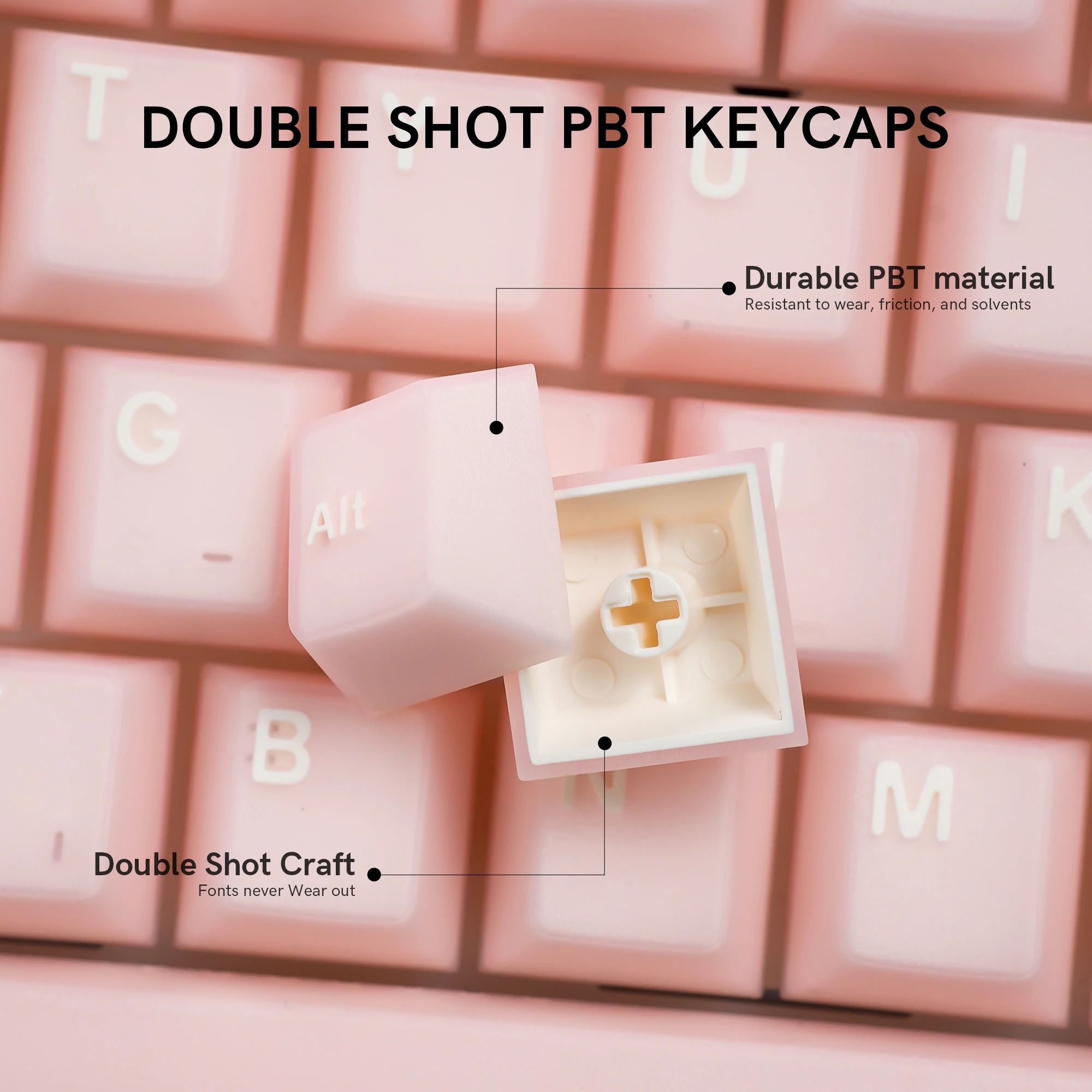 Womier Pink Translucent Keyboard Keycap Semi-transparent Double Shot ABS Keycaps 121 Key Cherry Profile for MX Switches Keyboard