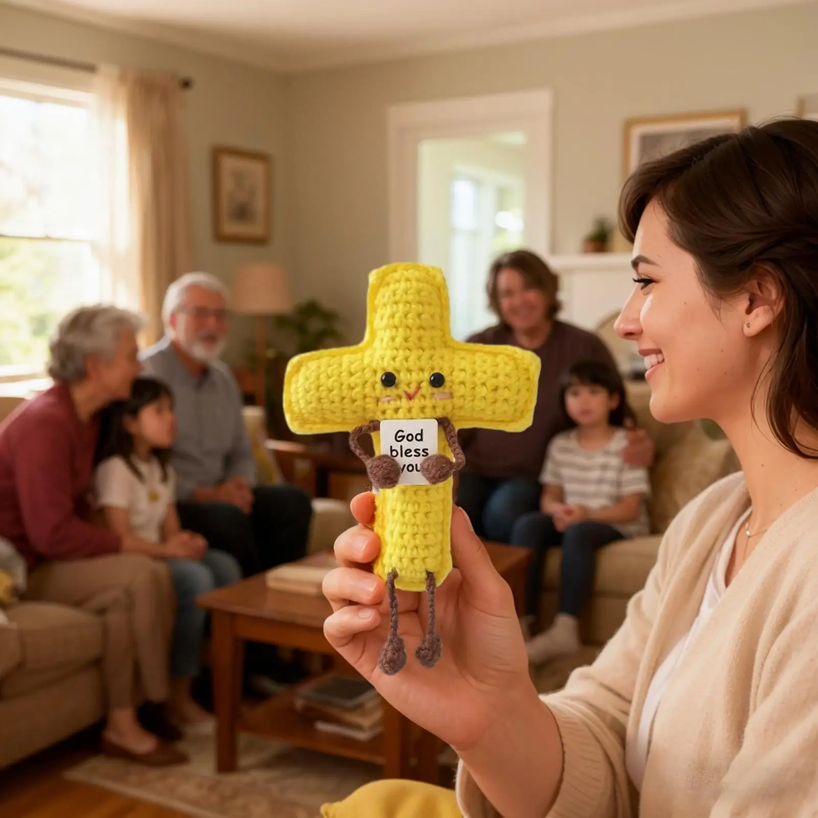 Muñecas de energía positiva de ganchillo, Mini figura tejida a mano con cruz de ganchillo, artesanías, animales de ganchillo Kawaii, regalos de navidad