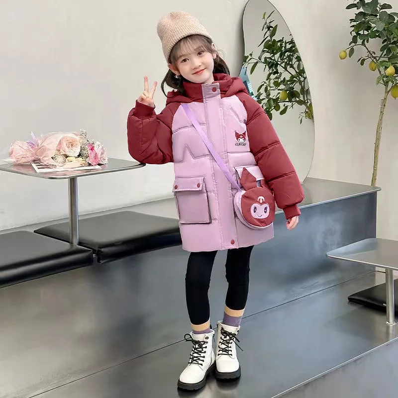 MINISO Kuromi Children Coats Kawaii Girls Winter Clothing Cartoon Keep Warm Kids Padded Jackets Cute Windproof Children Hoodie