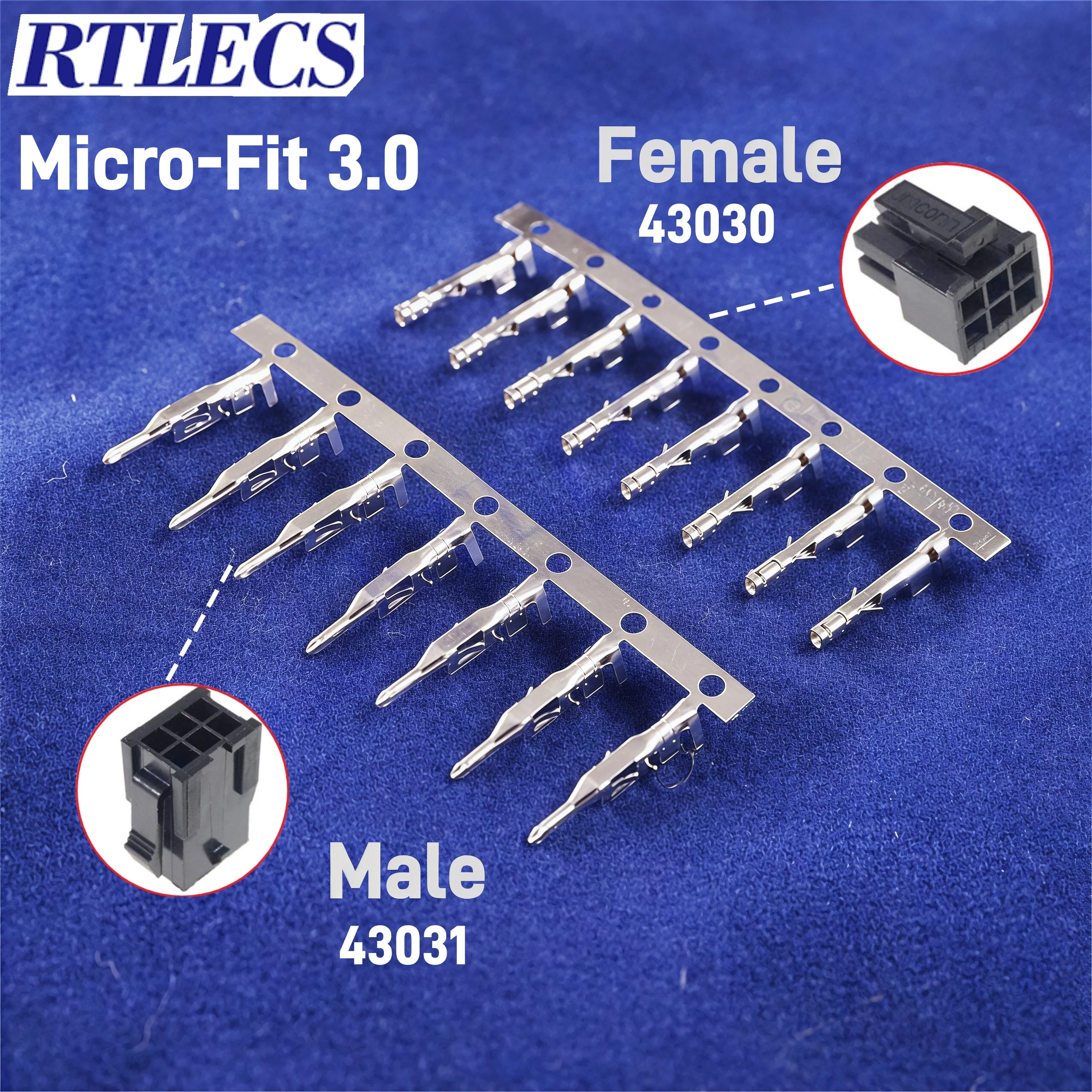100PCS 3.0 mm Micro-Fit 3.0 Connector Crimp Terminal Female Tin (Sn) Plated Male Phosphor Bronze Contact 20-28 AWG Cross 43030