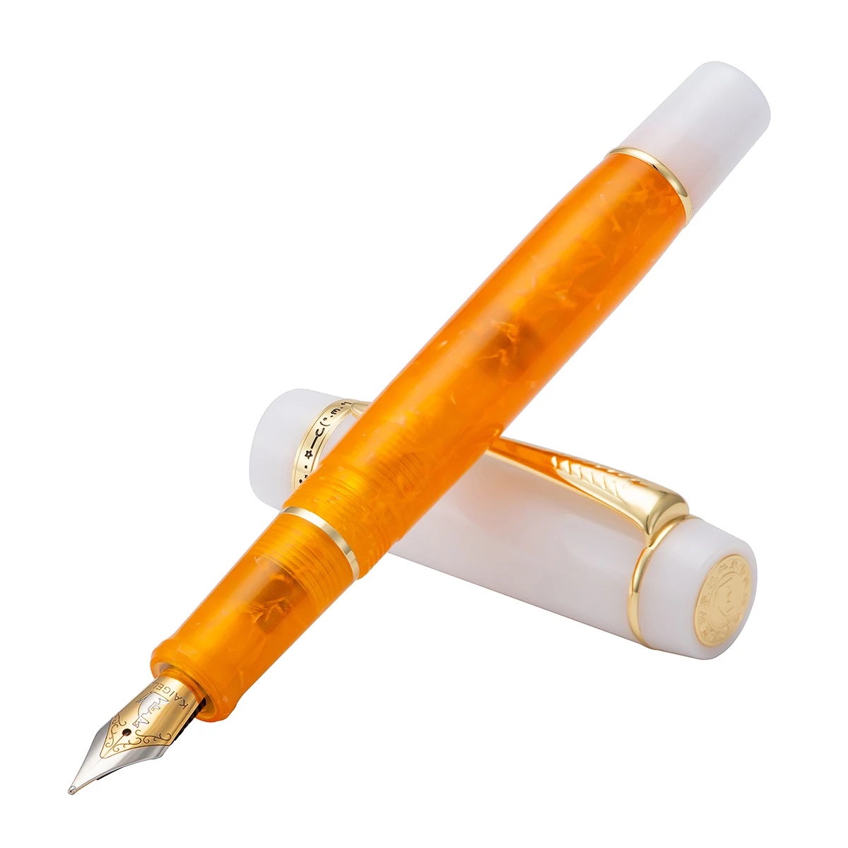 

Kaigelu 316 Mini Fountain Pen Acrylic Beautiful Orange White Iridium EF/F Nib Writing Ink Pen for Office Business School Home