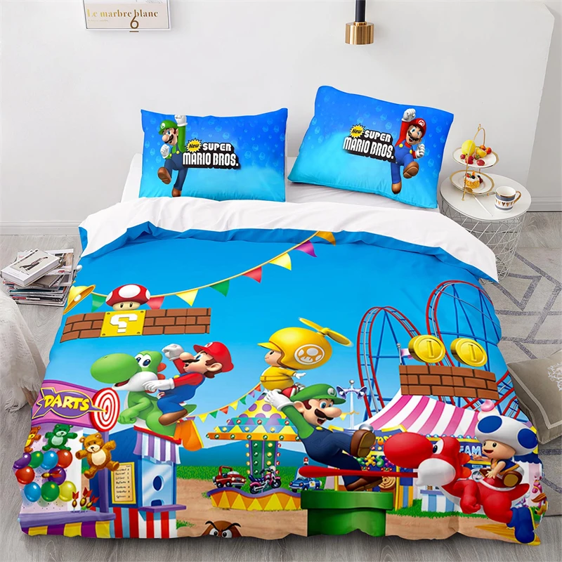 Комплект пододеяльников с героями мультфильмов Super Mario Bros, детское постельное белье из 2/3 предметов, дышащая ткань, забавная игровая тема для мальчиков и девочек