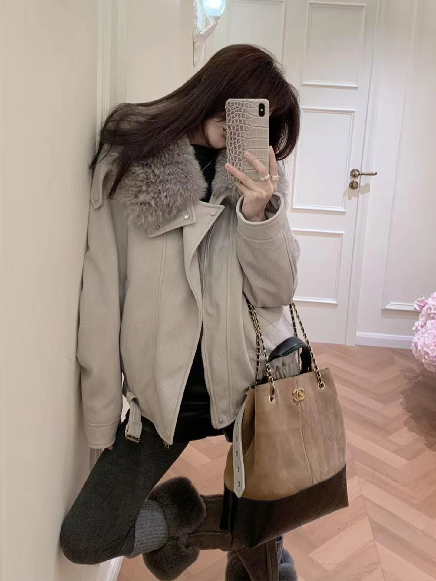 

Корейская утепленная хлопковая куртка-парка для женщин с большим меховым воротником, свободного кроя, зимняя верхняя одежда, модная, больших размеров