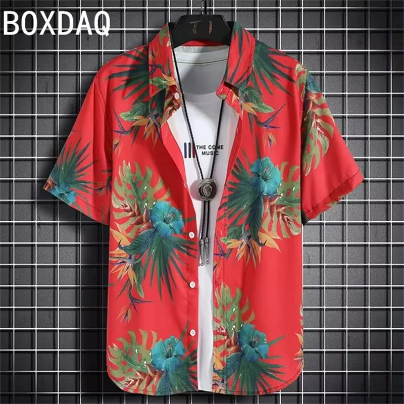 Men's Hawaiian Vacation Style Shirt Men Short Sleeve Turndown Collar Casual Tops Summer Fashion Men's Cool Hip Hop Shirt Blouse