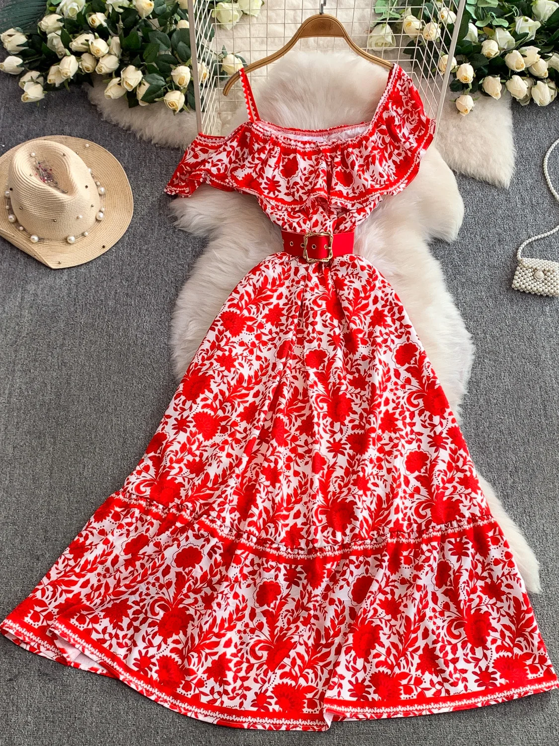 Ele vestido con estampado floral de cintura alta para mujer ort Sve Dr pajarita cintura falda ceñida Sle otoño Faion Dr