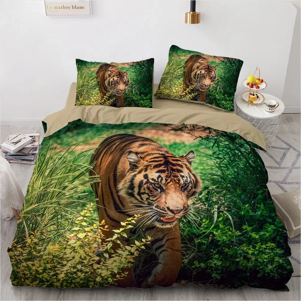 Set biancheria da letto 3D Set copripiumino copripiumino nero Copripiumino Federa King Queen Size Copripiumino in poliestere stampato tigre animale