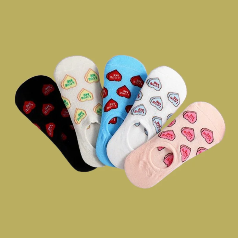 

2/10 Pairs High Quality Summer Thin Short Casual Socks Women's Heel Boat Socks Sweet Girl Style Heart Letter Invisible Socks