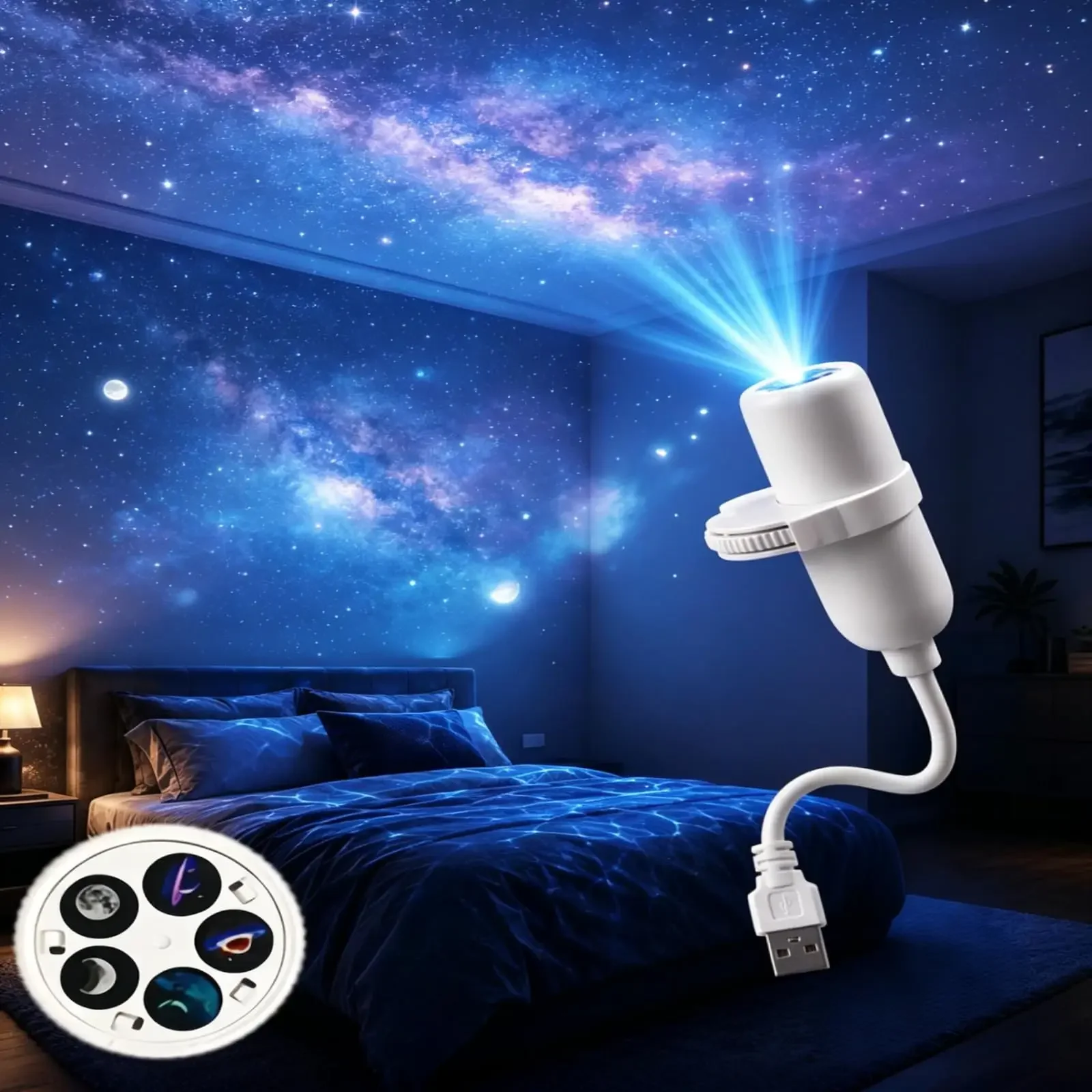 2-in-1 USB-Ambientelicht Sternenhimmel-Projektion Atmosphäre Mehrere Szenen Einstellbare Fokusdistanz Nachtbeleuchtungsfunktion – Detail 6