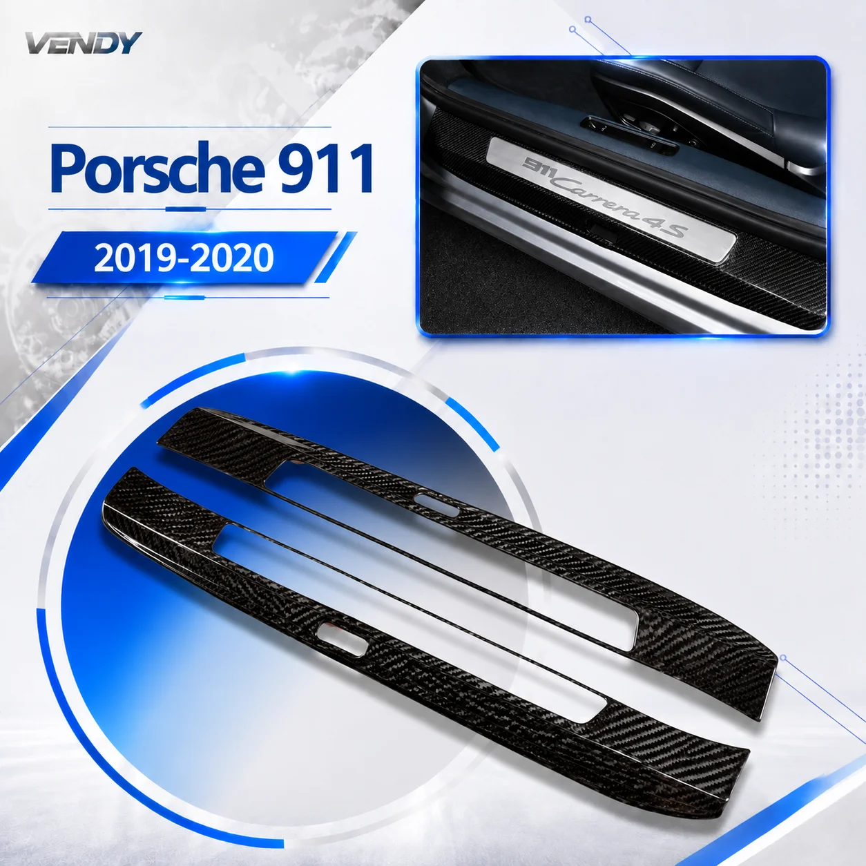 Real Carbon Fiber For Porsche 911 992 2019-2020 Outer Door Sill Dedicated Welcome Pedal Cover Scuff Plate Interior Accessories