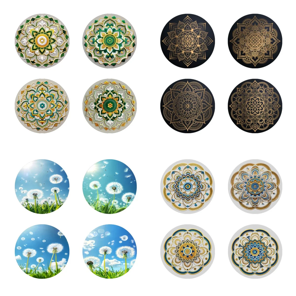 4 قواعد/مجموعة من أكواب/مجموعة فنية بنمط زهور ماندالا الشفاء، قواعد خشبية مضادة للانزلاق، مناسبة لتزيين المطبخ والمكتب والحفلات