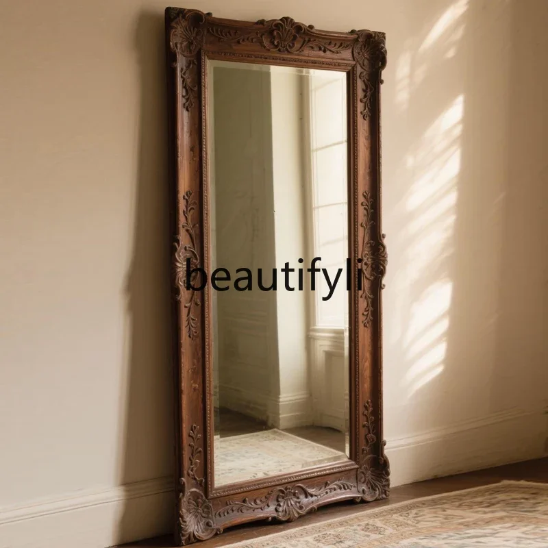 

D80 French retro full-length mirror European classical flower-carved mirror cloakroom home full-length mirror clothing store