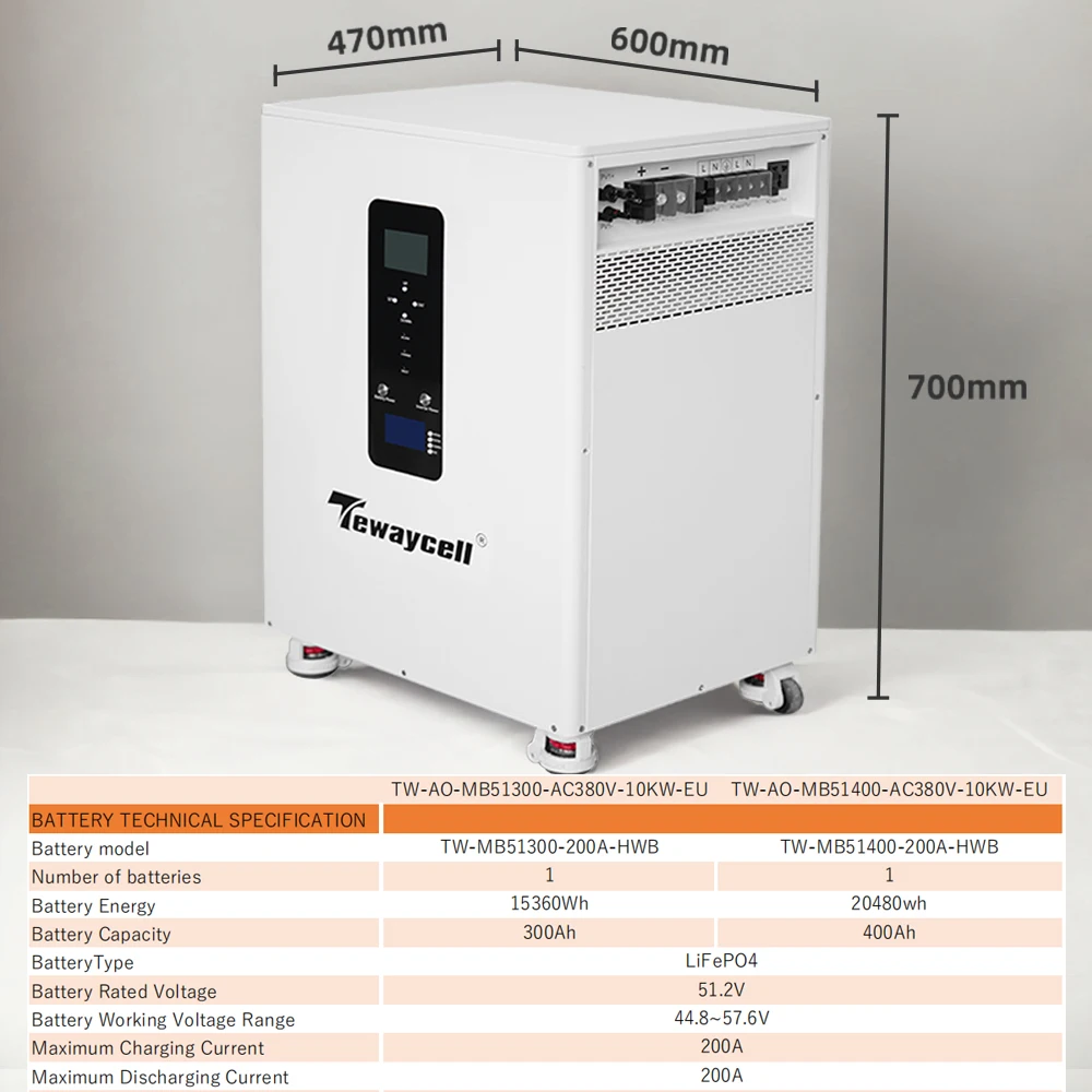Powerwall 10 إلى 30KWh 51.2V 200ah إلى 600Ah LiFePO4 بطارية حزمة المدمج في BMS 240V 10KW الناتج العاكس مراقب الشمسية ESS WiFi