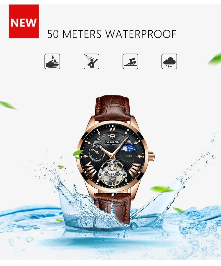 AILANG Quality Tourbillon orologio da uomo uomo Moon Phase Automatic montre Diesel orologi meccanico trasparente Steampunk Clock