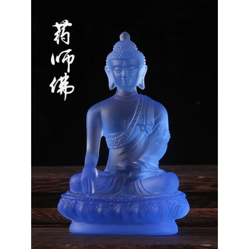 Glass Light Tathagata Medicine Seven Buddhas Home Decoration Small Buddha Statue Auspicious Offering Lotus