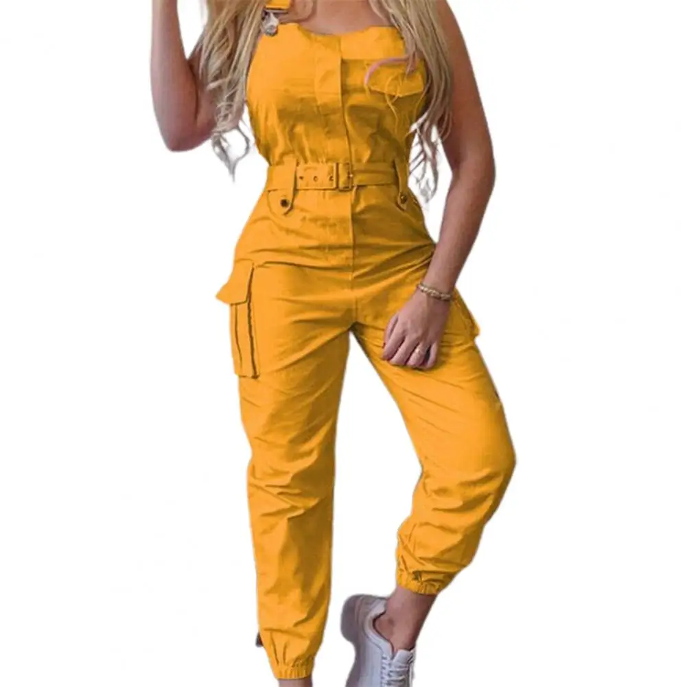 

Lady Jumpsuit Casual Sleeveless Polyester Ankle Tied Cargo Jumpsuit For Working Overall High Waist Summer Slim Jumpsuit