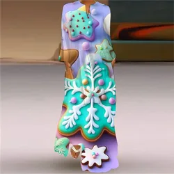 Fashionable Christmas Tree Printed Boho Long Dress 2024 Women's Loose V-neck Long Sleeved Big Swing Party Dress Vestido Feminino