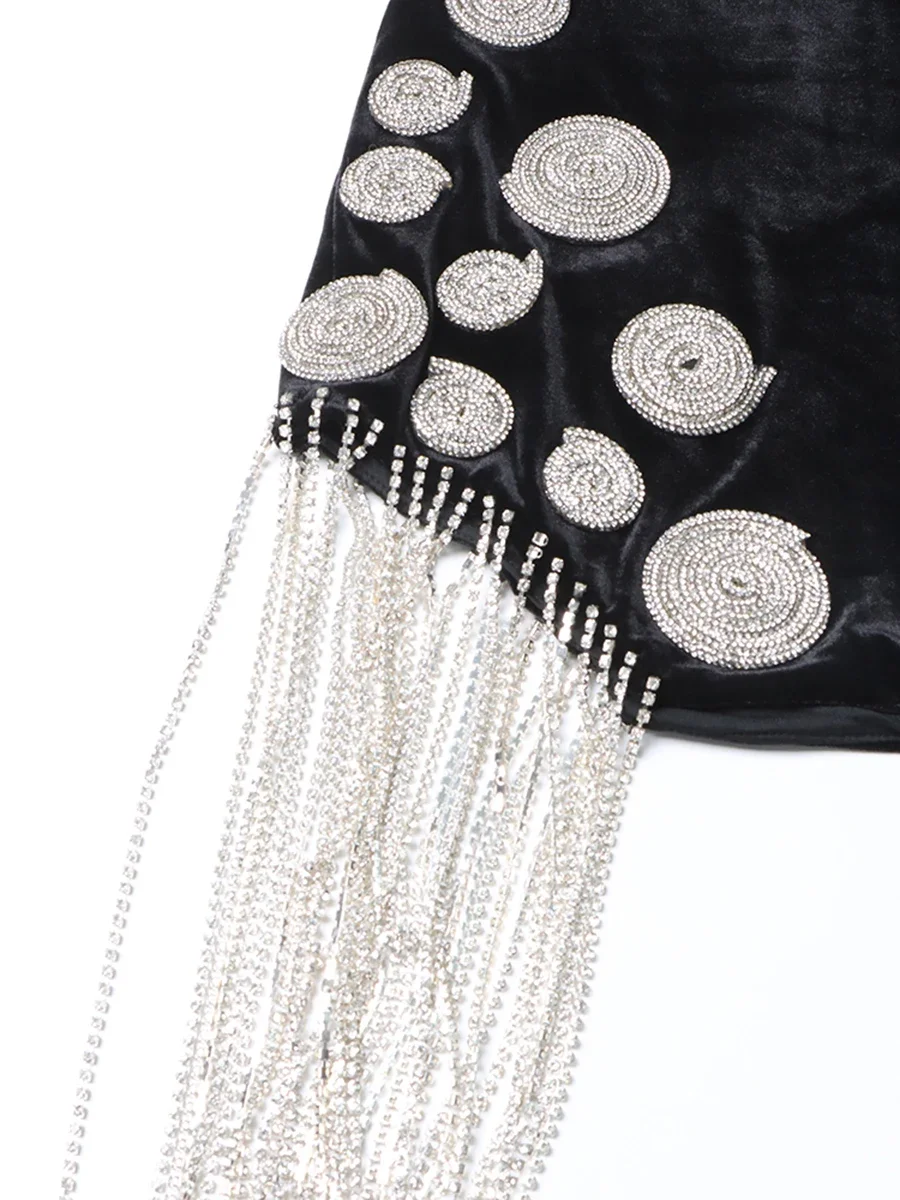 CHICEVER Solid Sexy Valentine Dresses for Women V Neck Long Sleeve High Waist Patchwork Tassel Bodycon Mini Dress Female Fashion