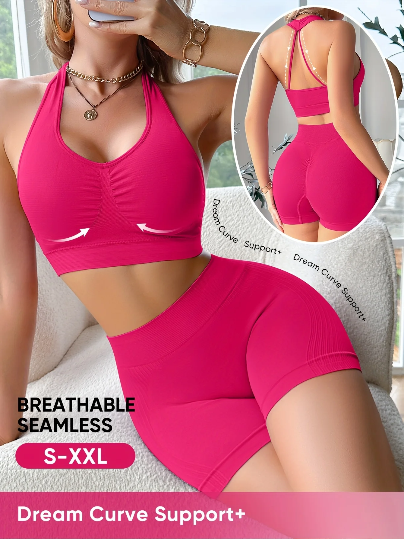 

1Set Seamless Bra Set Seamless Underwear Full Coverage All-Around Support Women’s Bra Wire-Free Crisscross Back Yoga Beach Bra