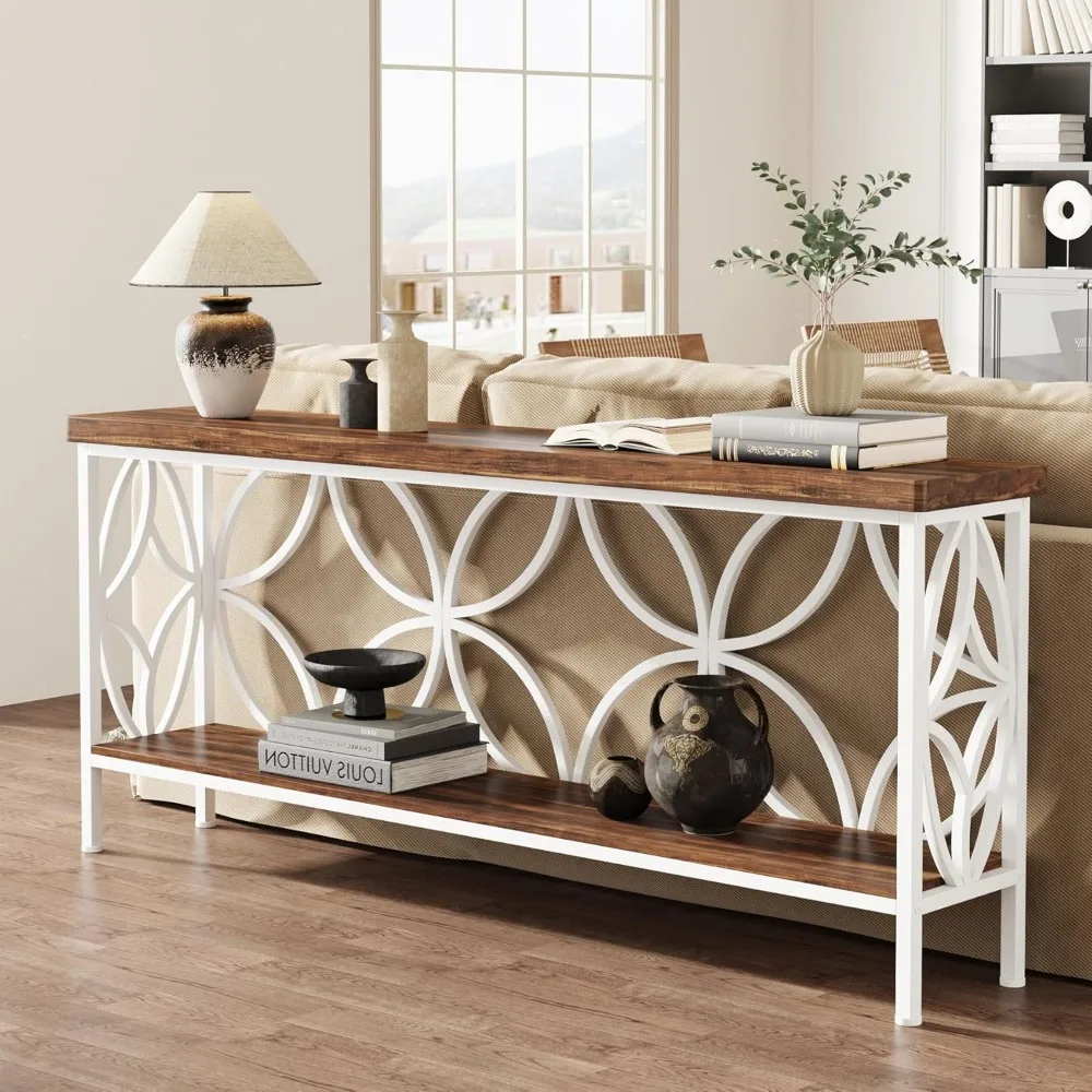 

Industrial 70.9-Inch Sofa Table - Extra Long Narrow Console Table with Storage Shelf, Perfect for Entryway, Living Room or Behin