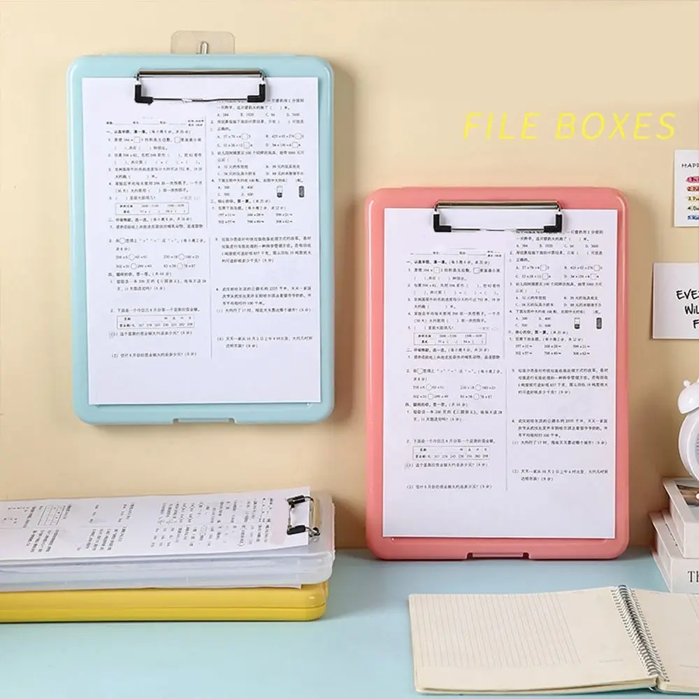 Grande Capacidade A4 File Organizer, Clipboard Box, Storage Case, Memo Clip Board, Plastic Minimalism Folder