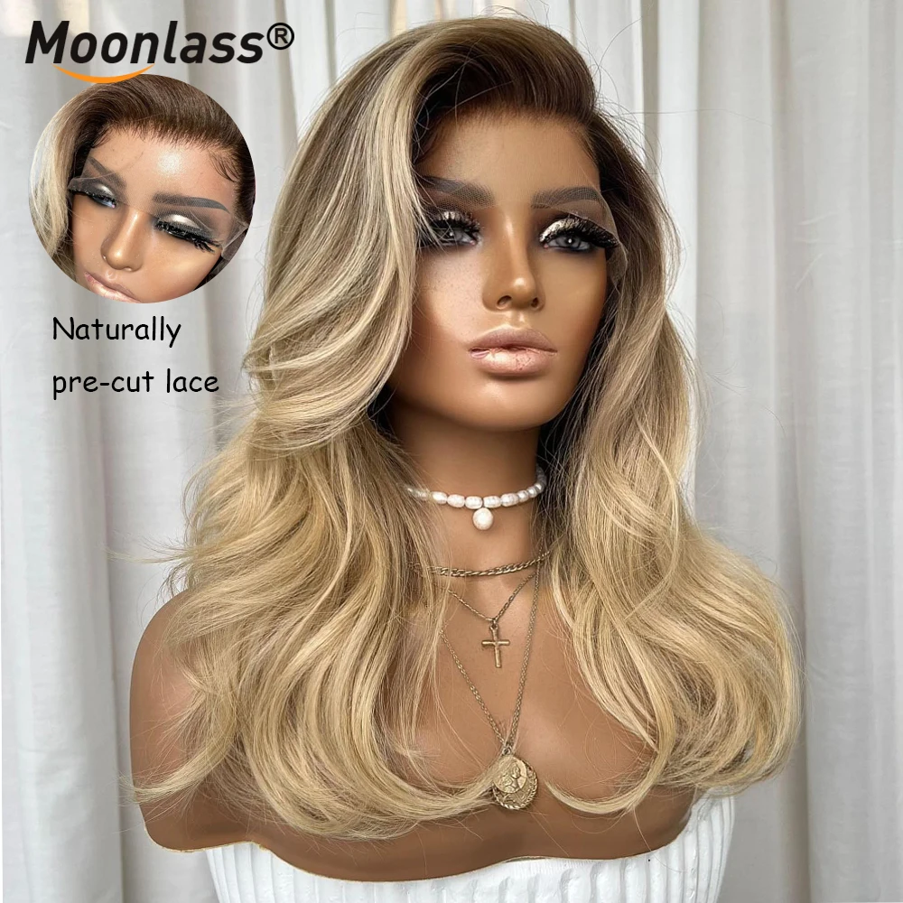 Moonlass شاطئ الذهب الجسم موجة 13x 4/13x6 الدانتيل الجبهة 100% باروكة من شعر طبيعي الانفجارات 190%/210% الطبيعية ناير قبل قطع للمرأة الباروكات