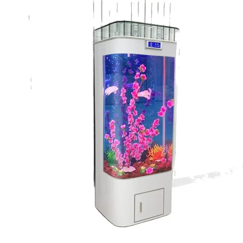 Small Vertical Glass Aquarium White Ice Flower Pattern Eco Friendly Fish Tank Compact Home Decor Light Gray Modern Desktop