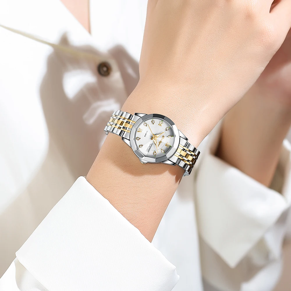 POEDAGAR ساعة نسائية فاخرة ستانلس ستيل مقاومة للماء كوارتز مضيئة للتاريخ ساعة نسائية كاجوال أنيقة