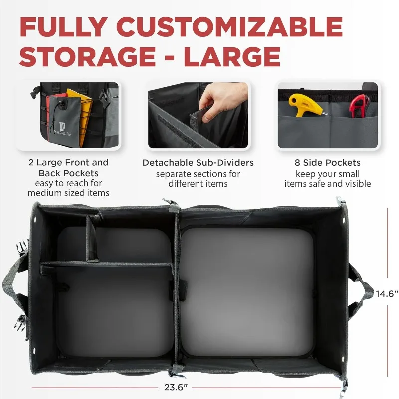 Car Storage Organizer,Trunk Organizer For Car, Suv, Truck, Premium   Adjustable Compartments Collapsible car trunk organizers