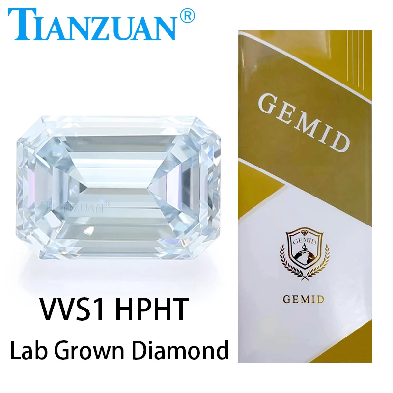 

Lab Grown Diamond HPHT Emerald Cut Fancy Light Blue Color VVS1 2EX Loose Gemstone Bead with GEMID Certificate