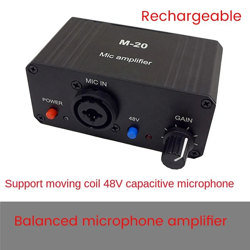 Dynamic Microphone Condenser Microphone Amplifier M-20 for Live Sound Card Speaker Audio 48V Phantom Power Charging