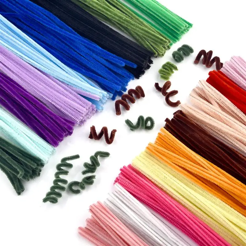 100pcs Chenille Stems Pipe Cleaners Plush Tinsel Stems Wired Twist Sticks For Creative Kids Educational DIY Toys Craft Material