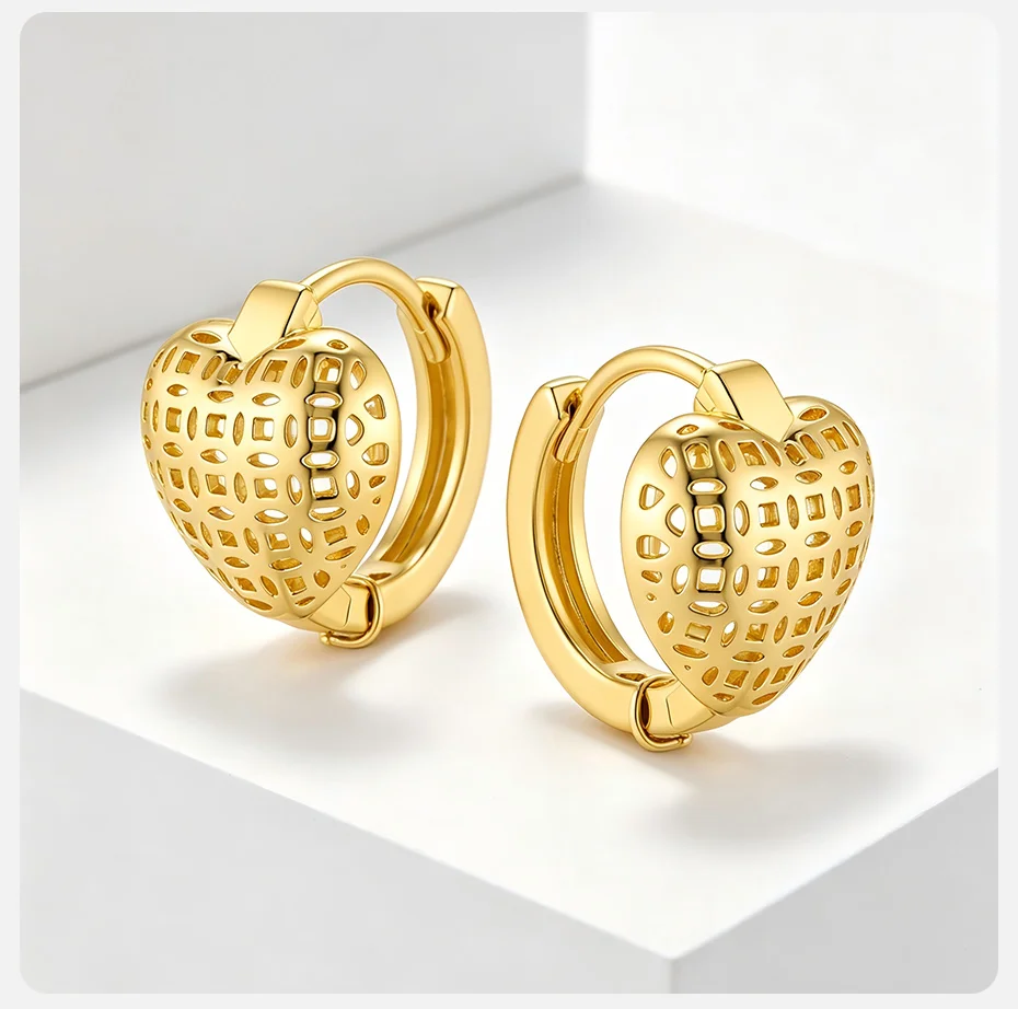Vnox Minimalistischer Ausgehöhlter Herz-Creolen-Anhänger Halskette Klassischer Vergoldeter Brautschmuck für Hochzeiten – Detail 6