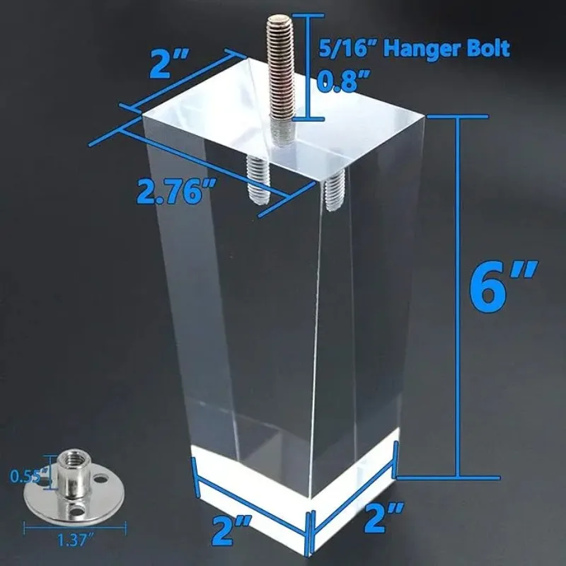 Sofa Furniture Legs Clear  Arcrylic 6inch Bench Leg Modern Cabinet Cupboard Coffee Table Legs Pyramid Couch Feet Set of 2