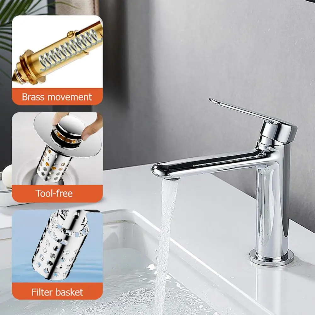 Stainless Steel Insect Proof And Anti Clogging Filter Small Caliber Washbasin Bounce Core Drain Press Type Sink Plug
