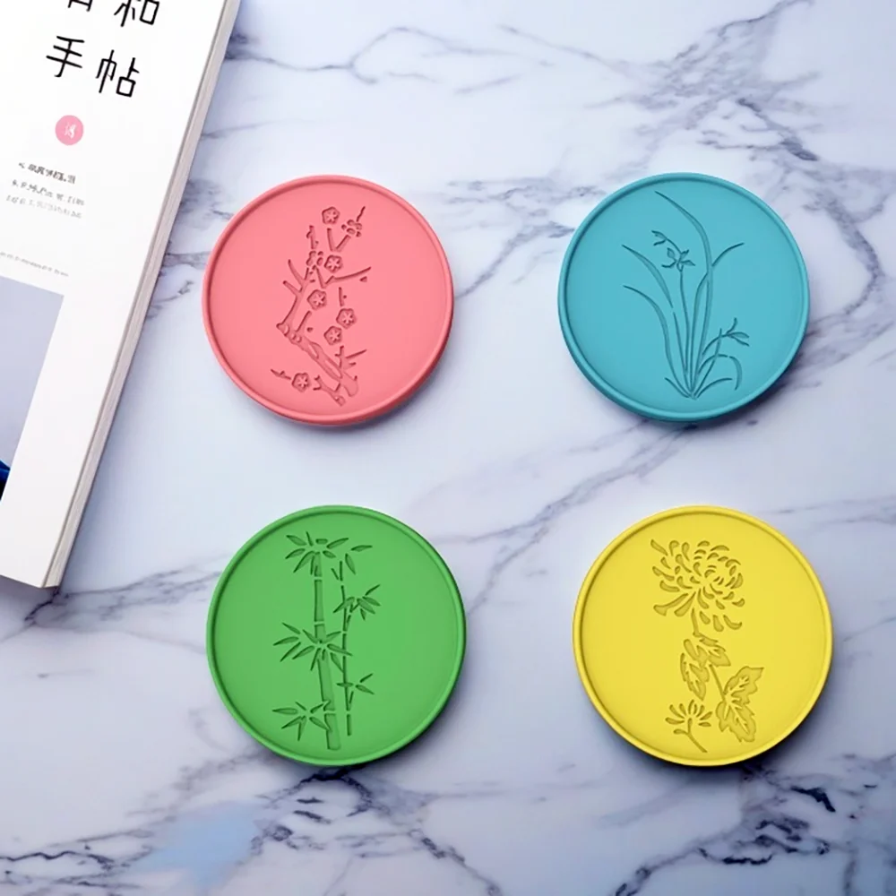 

Original Four Gentlemen of Plum, Orchid, Bamboo and Chrysanthemum Chinese Style Cement Gypsum Coasters Kitchen Silicone Molds