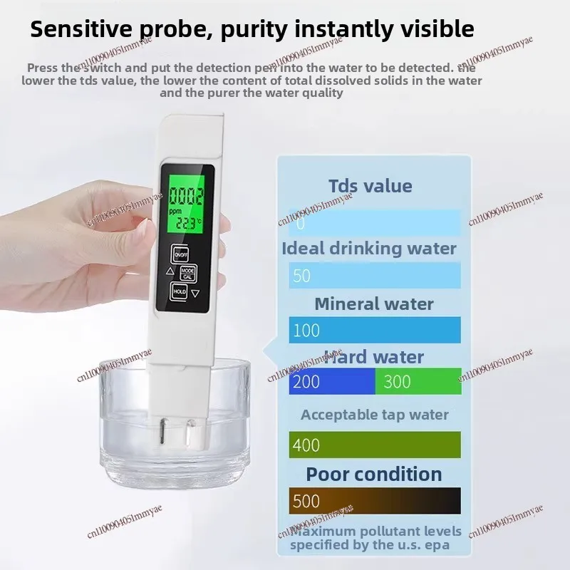 Water quality test pen, household drinking water EC meter, three-in-one temperature conductivity TDS