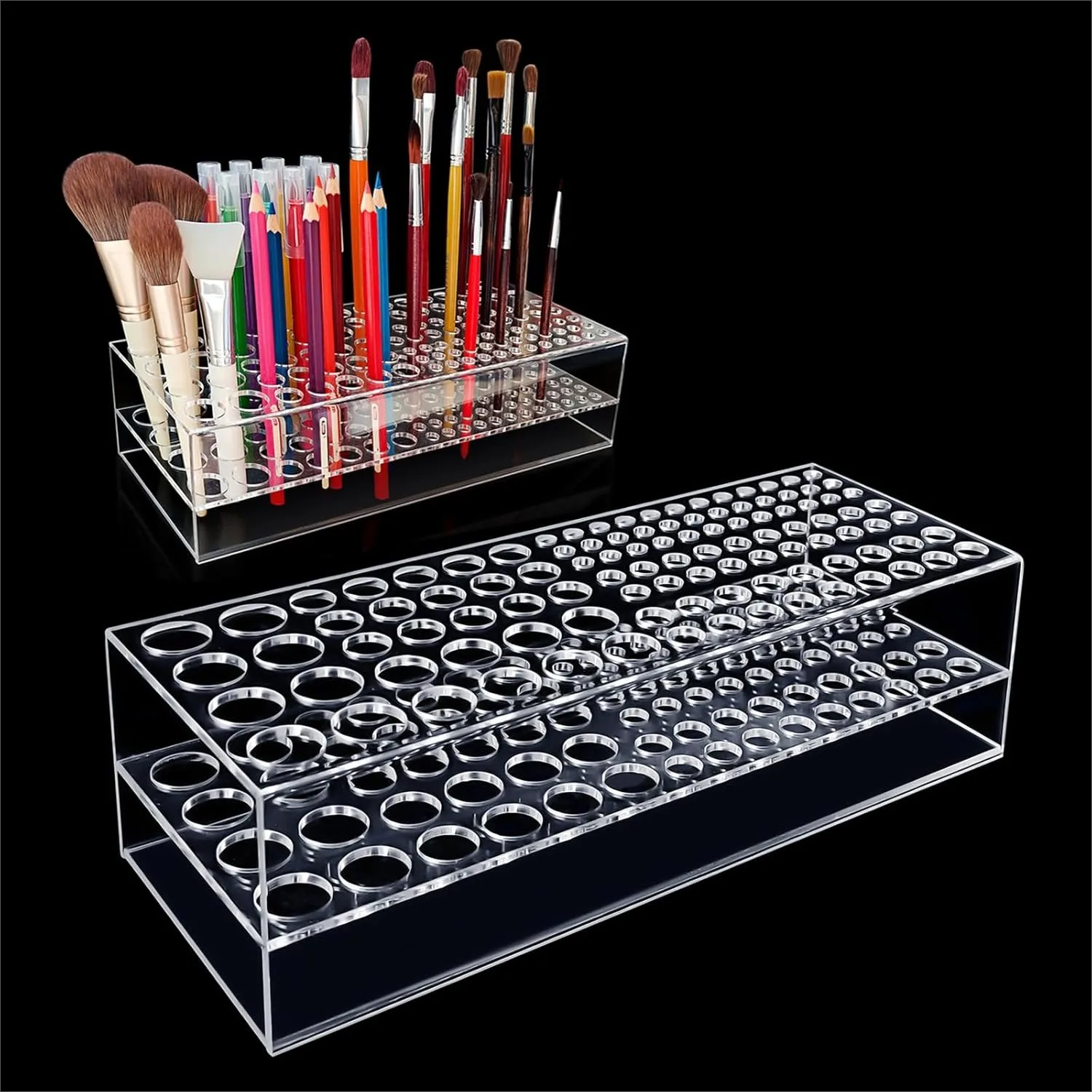 

Acrylic Paint Brush Holder 105 Holes Clear Organizer for Pens Pencils Artist