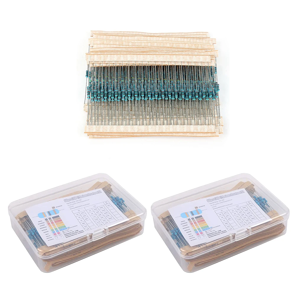 600/300pcs Metal Film Resistor Pack Assorted Kit 1K 10K 100K 220 ohm 1M Resistors 30 Kinds 1/4W 1% Metal Film Resistance Pack