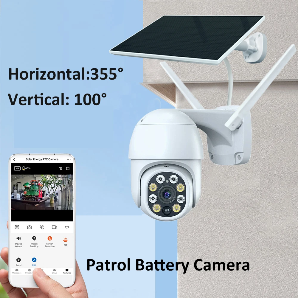 Cámara CCTV de patrulla CCTV para exteriores, dispositivo inalámbrico inteligente con WiFi, 3MP, con batería Solar, PTZ, PIR, alerta de detección de movimiento, seguimiento automático