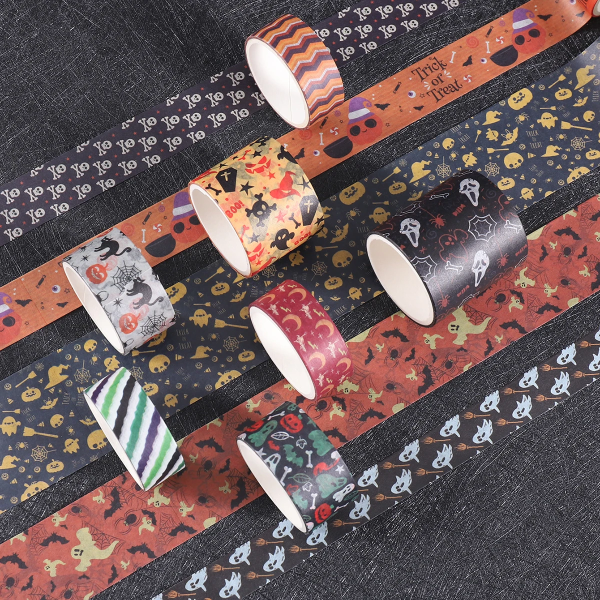 ハロウィン和紙テープ 6 ロールセット - DIY クラフト、スクラップブッキング、ジャーナル、ギフト包装用の不気味なプリント、簡単に引き裂ける紙テープ