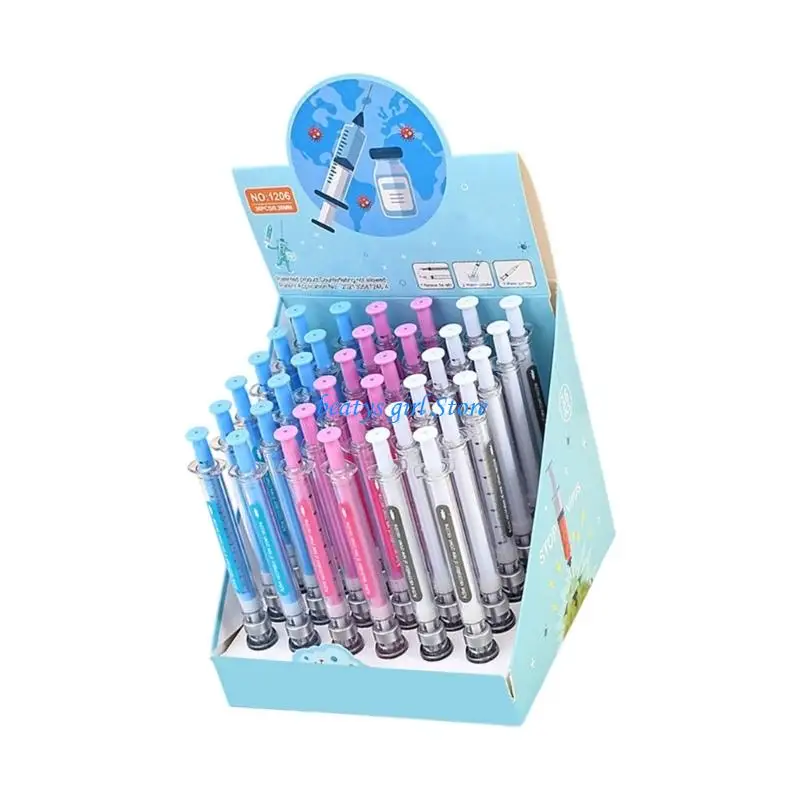 C7AB 36Pcs Inoculator Shaped Gel Pen 0.38MM Needle Tip Fast Drying Inks For Healthcare Theme Event Nurse Appreciation Gift