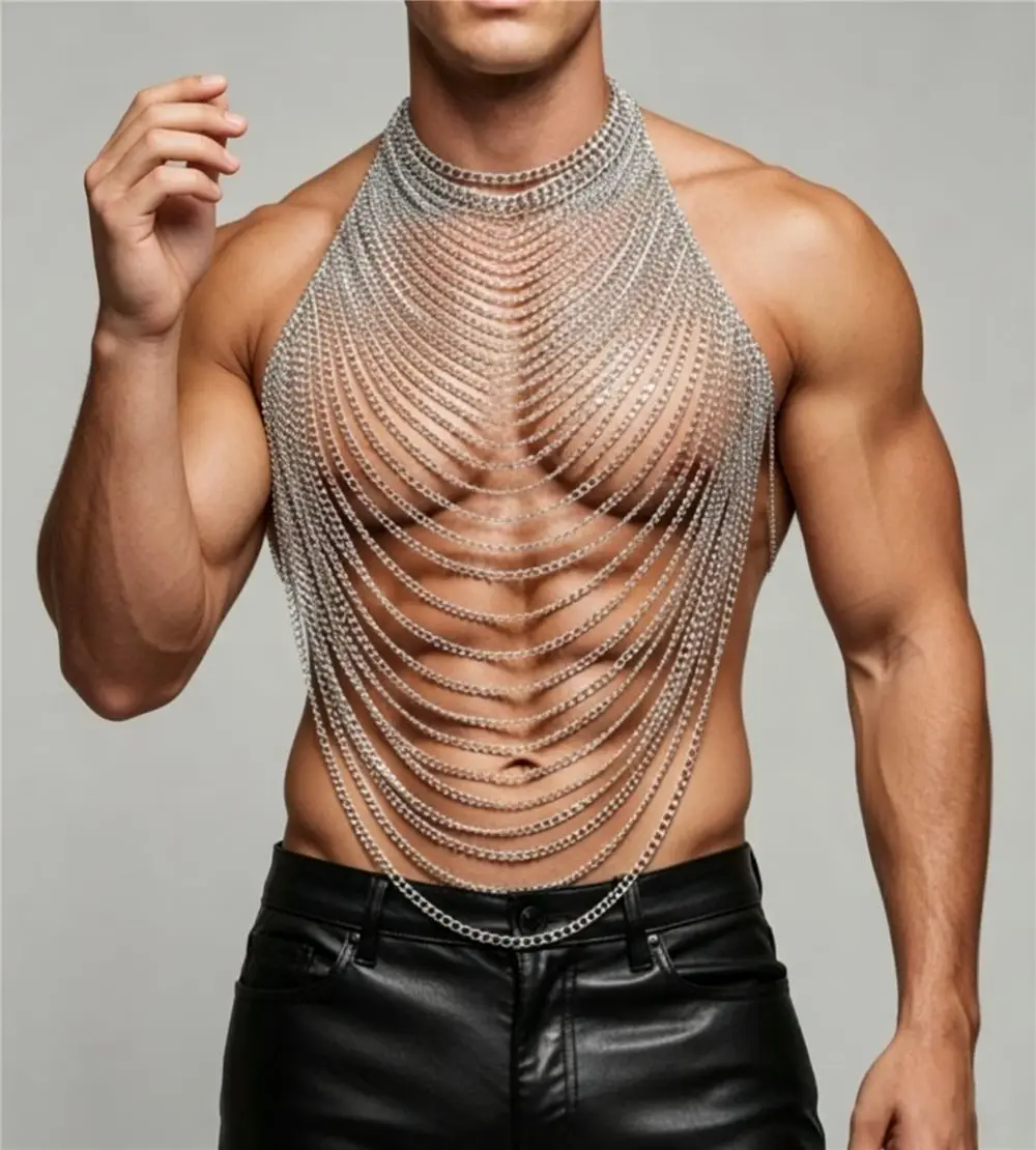 

New Punk Style Hollow-Out Chain Vest, Handcrafted Multi-Layer Tassel Sexy Body Chain, Nightclub Party Birthday Outfit